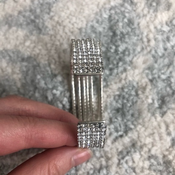 Rhinestone studded bangle bracelet silver sparkly cute chic fun Diamond - Picture 3 of 6
